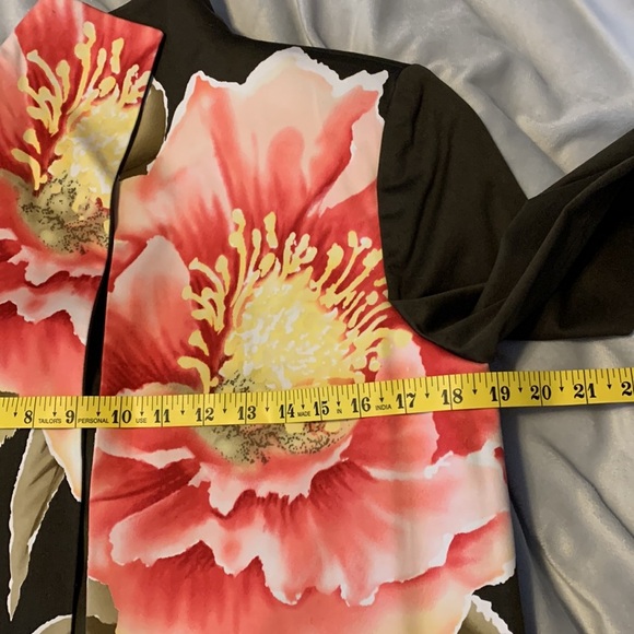 Linda Allard ELLEN TRACY size 2 green pink floral open blazer standing collar - Picture 4 of 11